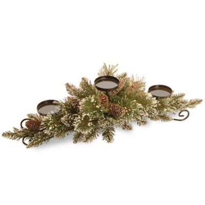 National Tree Company 30-Inch Glittery Bristle Pine Centerpiece with 3 Candle Holders