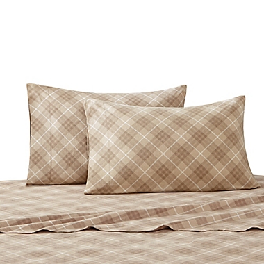 True North by Sleep Philosophy Inverness Angle Flannel Queen Sheet Set in Tan. View a larger version of this product image.
