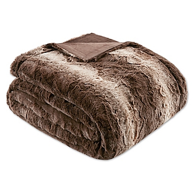 Madison Park Zuri Faux Fur Oversized Bed Throw Blanket in Chocolate. View a larger version of this product image.