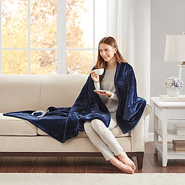 Beautyrest&reg; Microlight Berber Heated Throw Blanket in Indigo. View a larger version of this product image.