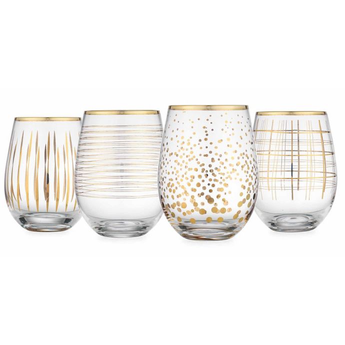 Home Essentials & Beyond Cellini Assorted Stemless Wine Glasses in Gold (Set of 4) Bed Bath