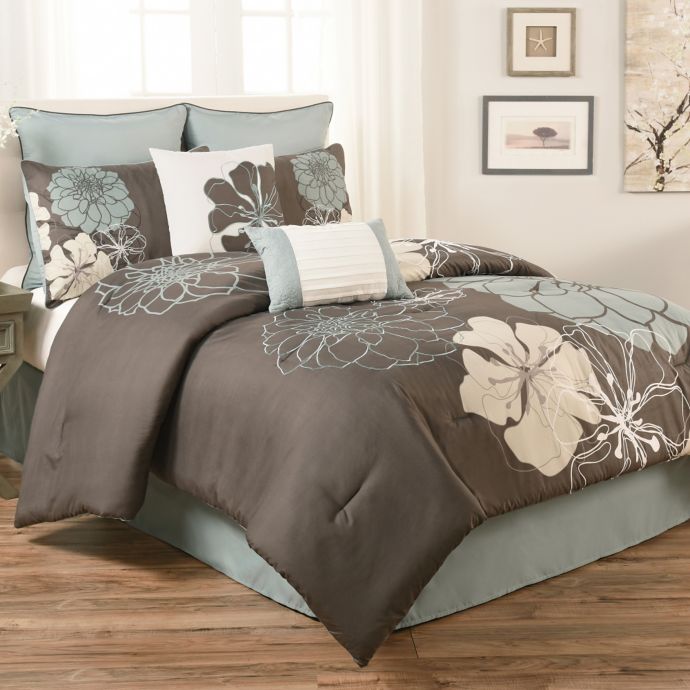 Terra Floral 8-Piece Comforter Set in Blue/Grey | Bed Bath ...