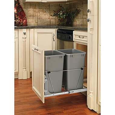 Rev-A-Shelf&reg; Double Pull-Out Waste Containers in Metallic Silver. View a larger version of this product image.