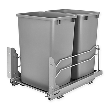 Rev-A-Shelf&reg; Double 50 Qt. Pull-Out Waste Container with Soft-Close Slides in Silver. View a larger version of this product image.