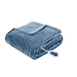 Beautyrest Heated Plush Oversized Solid Throw in Sapphire Blue