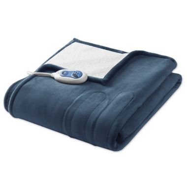 Woolrich&reg; Plush Berber Heated Throw Blanket in Sapphire Blue. View a larger version of this product image.