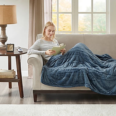 Woolrich&reg; Plush Berber Heated Throw Blanket in Sapphire Blue. View a larger version of this product image.