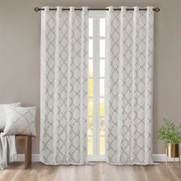 Madison Park Saratoga 84-Inch Grommet Top Window Curtain Panel in Ivory/Silver (Single)