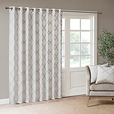Madison Park Saratoga 84-Inch Grommet Top Patio Door Curtain Panel in Ivory/Silver (Single). View a larger version of this product image.