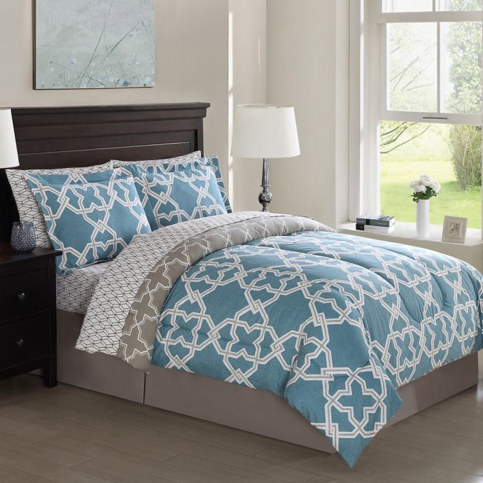 Bolton Gatework 8 Piece Comforter Set In Teal Grey Bed Bath Beyond