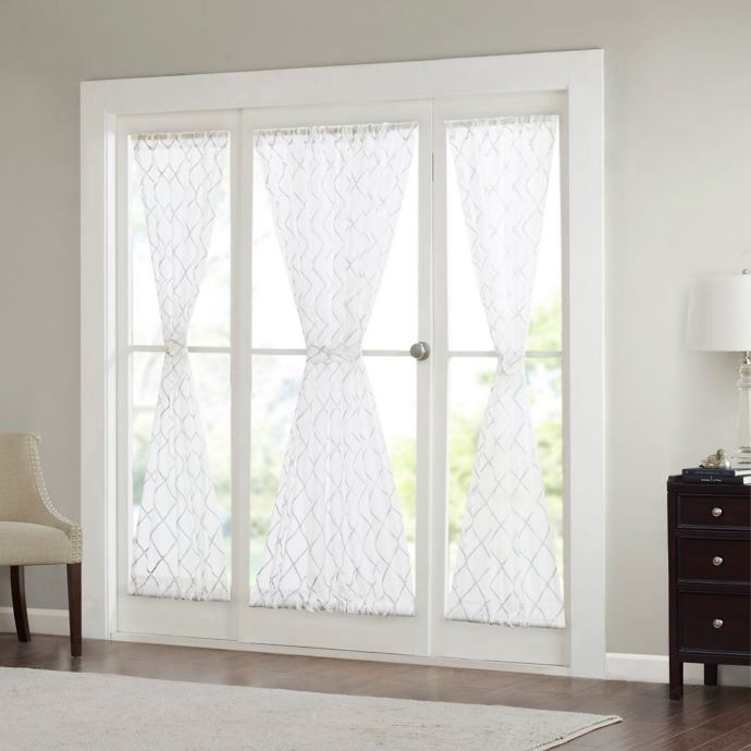 Madison Park Irina 72Inch Rod Pocket Sheer Door Panel in White/Grey