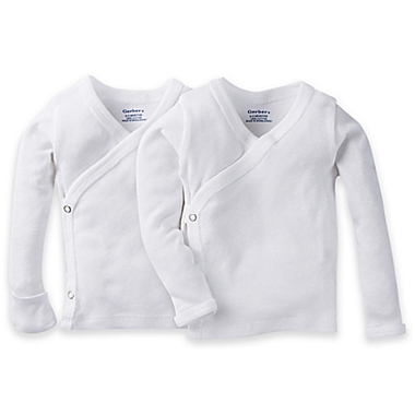 Gerber&reg; Newborn 2-Pack Side Snap Long Sleeve Shirts in White. View a larger version of this product image.