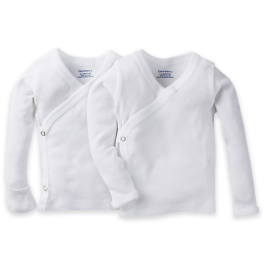 Alternate image 1 for Gerber® 2-Pack Side Snap Long Sleeve Shirts in White