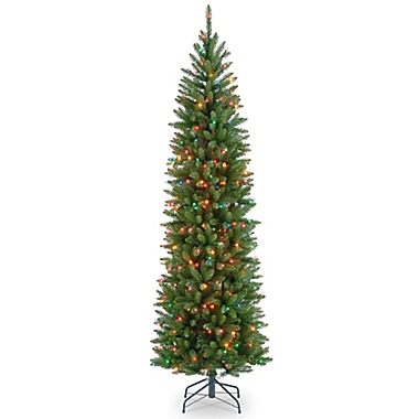 National Tree 7-Foot Kingswood Fir Hinged Pre-Lit Pencil Christmas Tree with Multicolored Lights. View a larger version of this product image.