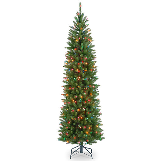 Alternate image 1 for National Tree Kingswood Fir Hinged Pre-Lit Pencil Christmas Tree with Multicolored Lights