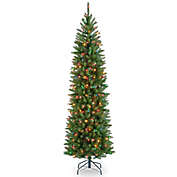 National Tree Kingswood Fir Hinged Pre-Lit Pencil Christmas Tree with Multicolored Lights