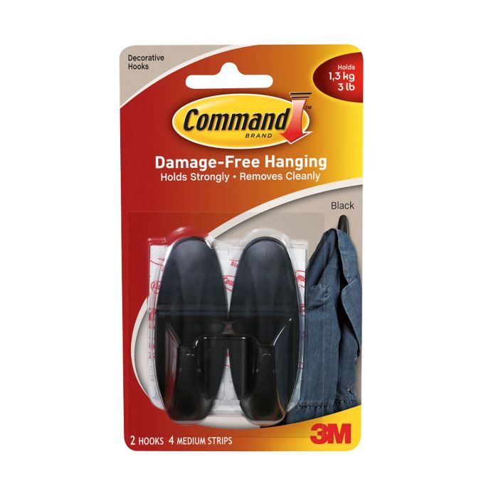 3m Command 2 Pack Medium Hooks In Black Bed Bath Beyond