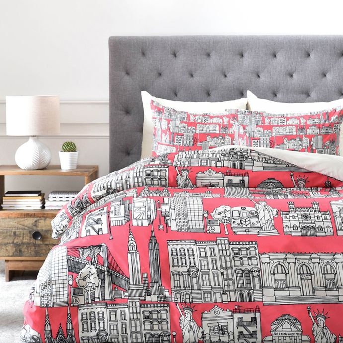 Deny Designs Ny Duvet Cover In Coral Bed Bath Beyond