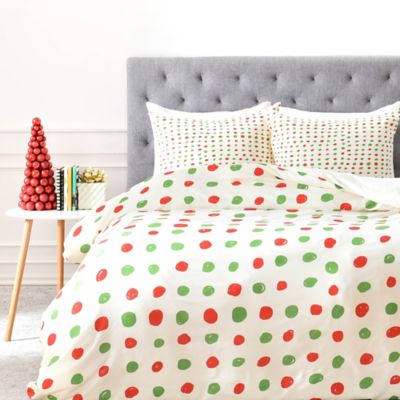 Deny Designs Leah Flores Holiday Polka Dots Queen Duvet Cover in Red