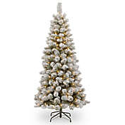 National Tree 7-Foot 6-Inch Snowy Bristle Pine Slim Christmas Tree with Clear Lights