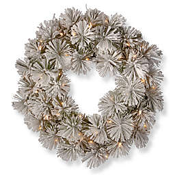 National Tree Company 24-Inch Snowy Bristle Pine Wreath with LED Lights