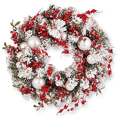 National Tree Company 24-Inch Frosty Christmas Wreath in White/Red. View a larger version of this product image.