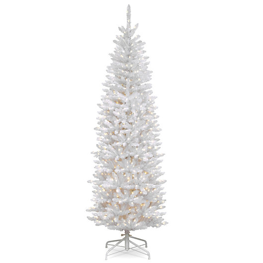 Alternate image 1 for National Tree Company 7-Foot Kingswood White Fir Pre-Lit Pencil Christmas Tree with Clear Lights