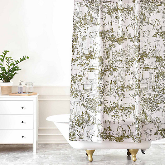 Alternate image 1 for Deny Designs Rachelle Roberts Farm Land Toile Shower Curtain in Vintage Green