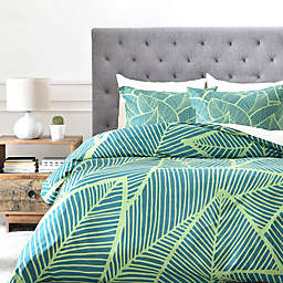Deny Designs A Lime Leaves Queen Duvet Cover in Green