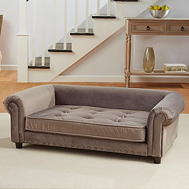 Enchanted Home Velvet Tufted Manchester Pet Sofa in Grey. View a larger version of this product image.
