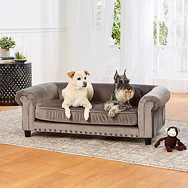 Enchanted Home Velvet Tufted Manchester Pet Sofa in Grey. View a larger version of this product image.