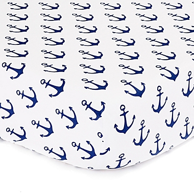 The Peanutshell&trade;  Anchor Fitted Crib Sheet in White/Navy. View a larger version of this product image.