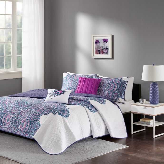 Intelligent Design Mila Coverlet Set In Purple Bed Bath Beyond