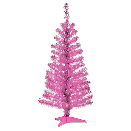 Alternate image 1 for National Tree Company 4-Foot Tinsel Pre-Lit Christmas Tree with Clear Lights in Pink