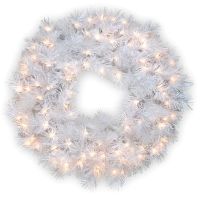 National Tree Company 30-Inch Wispy Willow Grande White Pre-Lit Christmas Wreath with Clear Lights