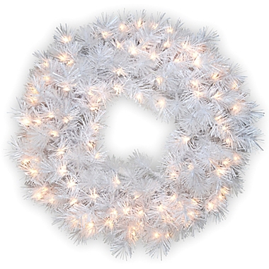 National Tree Company 30-Inch Wispy Willow Grande White Pre-Lit Christmas Wreath with Clear Lights. View a larger version of this product image.