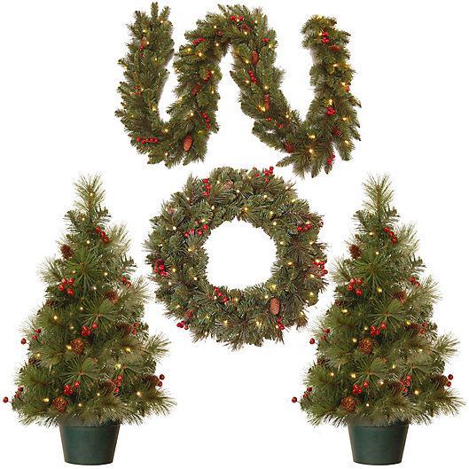 Alternate image 1 for Berries and Pinecones 4-Piece Battery-Operated Pre-Lit Holiday Decorating Set