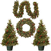 Berries and Pinecones 4-Piece Battery-Operated Pre-Lit Holiday Decorating Set