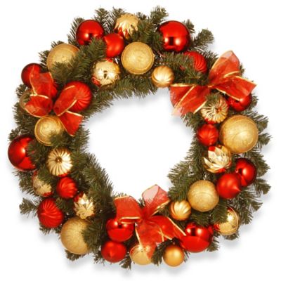 National Tree Company 30-Inch Gold and Red Ornament Wreath