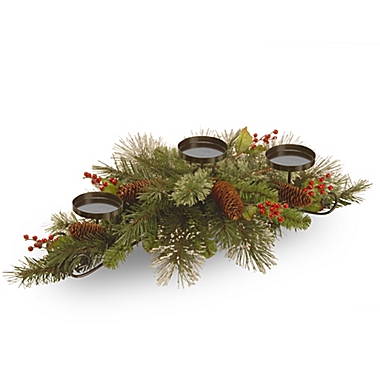 30-Inch Wintry Pine Centerpiece with 3 Candle Holders. View a larger version of this product image.