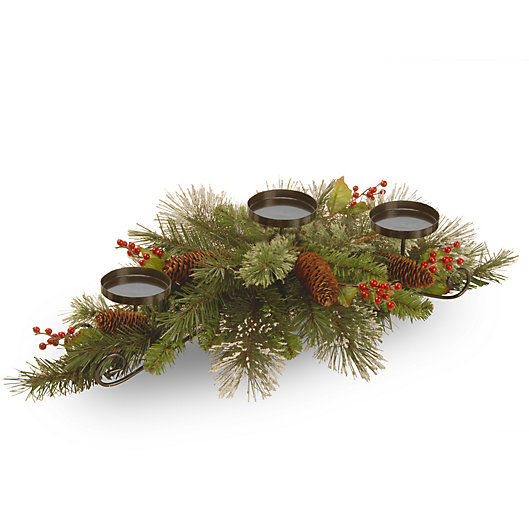 Alternate image 1 for 30-Inch Wintry Pine Centerpiece with 3 Candle Holders