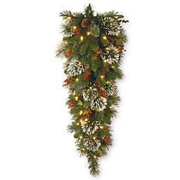 4-Foot Wintry Pine Pre-Lit Battery-Operated Teardrop Swag with Pine Cones and White LED Lights