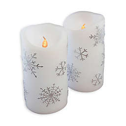 Snowflake Battery Operated LED Wax Candles with Timer (Set of 2)