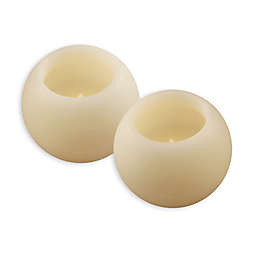 Round Ball Battery Operated LED Wax Candles in Cream with Timer (Set of 2)