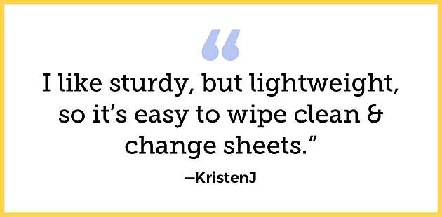 I like sturdy, but lightweight, so it’s easy to wipe clean & change sheets.”—KristenJ