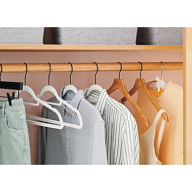 Squared Away&trade; Wood Pant/Skirt Clamp Hangers in Blonde with Black Hardware (Set of 4). View a larger version of this product image.