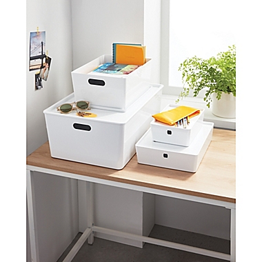 Simply Essential&trade; Small Stackable Storage Box with Lid in White. View a larger version of this product image.