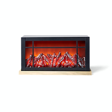 Greyson Home 16.75-Inch Decorative LED Tabletop Fireplace in Black/Wood. View a larger version of this product image.