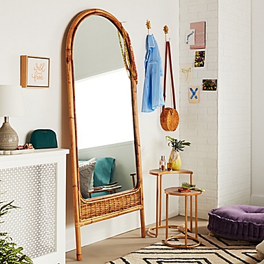 Wild Sage&trade; Amina 70-Inch x 30-Inch Arched Rattan Leaner Mirror. View a larger version of this product image.