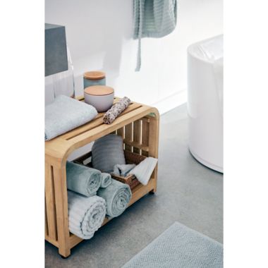 Haven&trade; Teak Waterfall Bench in Light Natural. View a larger version of this product image.